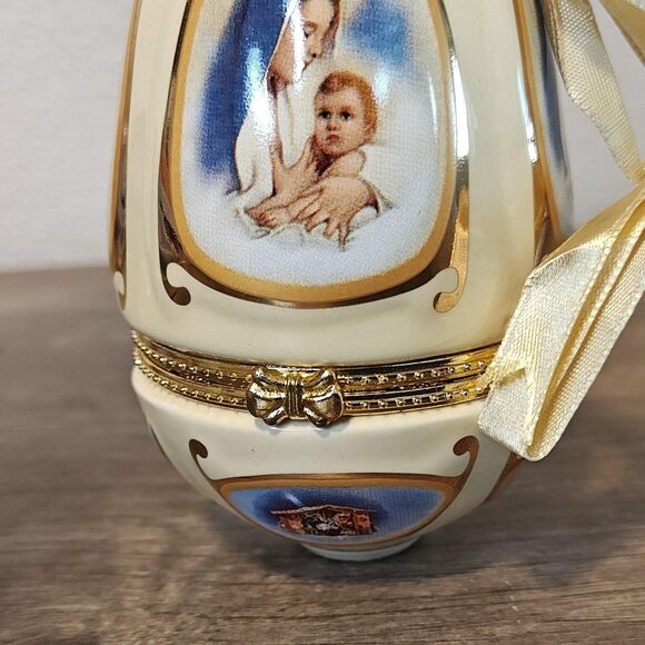 Mr. Christmas Musical Egg Ornament Hinged Trinket Box Madonna Nativity w/Box - Picture 6 of 14